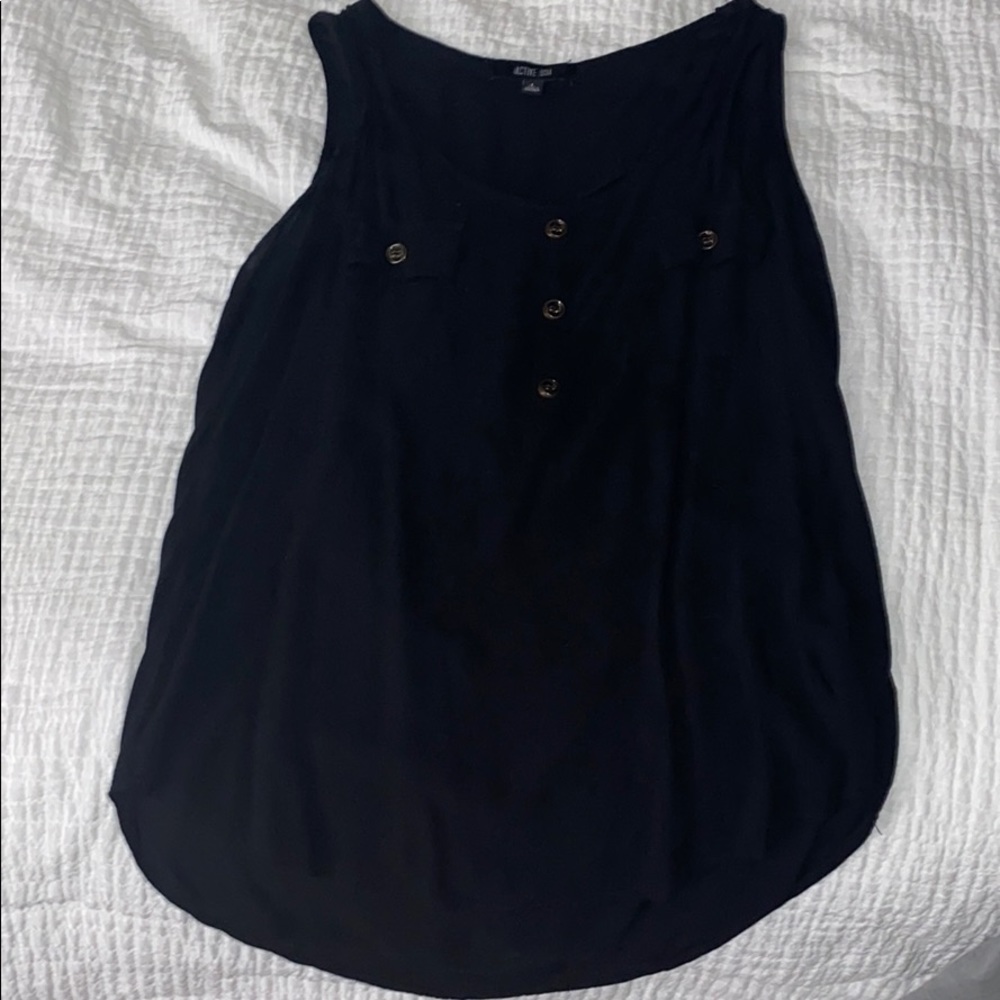 Active USA gold button black tank top